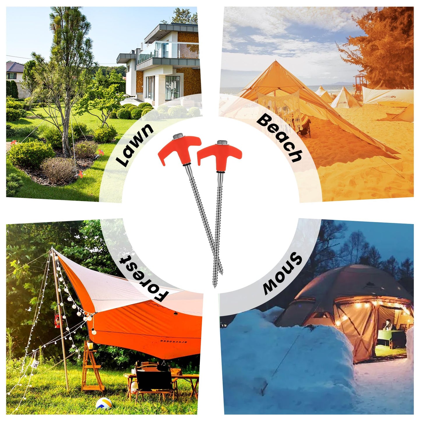 8" Screw in Tent Stakes 8PCS - Ground Anchors Screw in, Screw in Tent Stakes Heavy Duty, Galvanized - Camping Tent Accessories, Metal Threaded Tent Spikes with Hex Head Driver and Storage Bags