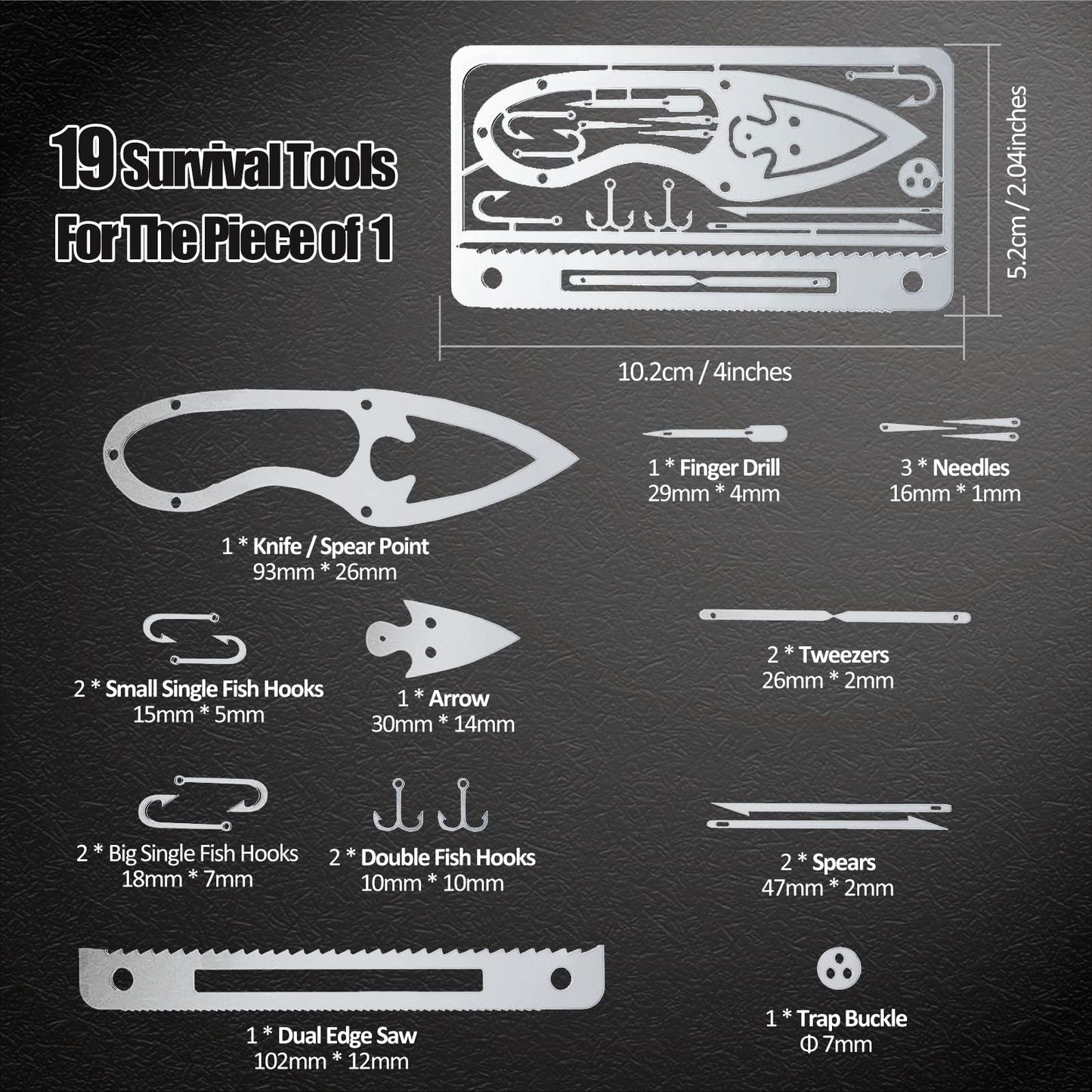 Hukado 9PCS Survival Card Multitool Camping Kit with Fishing Line Gear, Multipurpose Credit Card Wallet Portable Survival Tool with Felt Bag for Outdoor Fishing Hiking Hunting