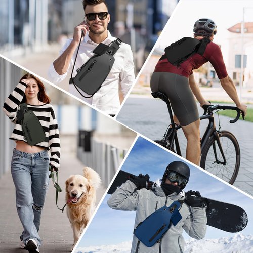 HOTEMIA Waterproof Sling Backpack for Men & Women, Small Crossbody Bag with USB Charging Port, Chest Bag, Fanny Pack for Hiking, Travel, and Outdoor Activities (B-Black)