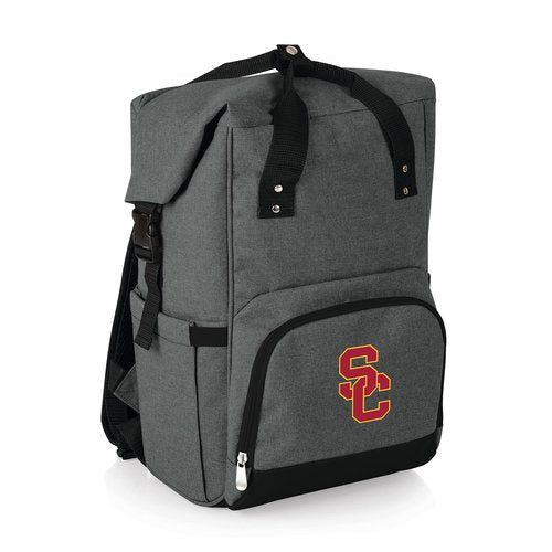 PICNIC TIME NCAA USC Trojans OTG Roll-Top Cooler Backpack, Hiking Backpack Cooler, Soft Cooler Bag, (Heathered Gray)