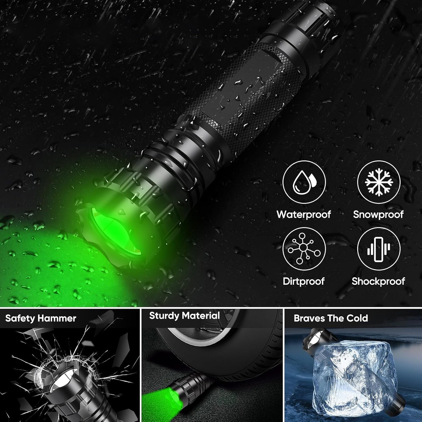 WINDFIRE Green Flashlights Predator Light LED Coyote Hog Varmint Hunting Lights Tactical Rifle Flashlight Torch with Picatinny Rail Mount, Pressure Switch