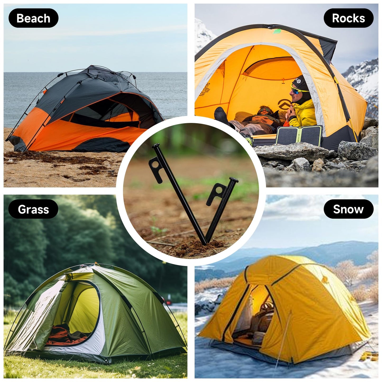 8 PCS Tent Stakes with Storage Bag Heavy Duty Steel Tent Pegs for Camping Hiking Garden Backpacking Unbreakable Metal Ground Stakes Durable Tent Spike (7.9inch)