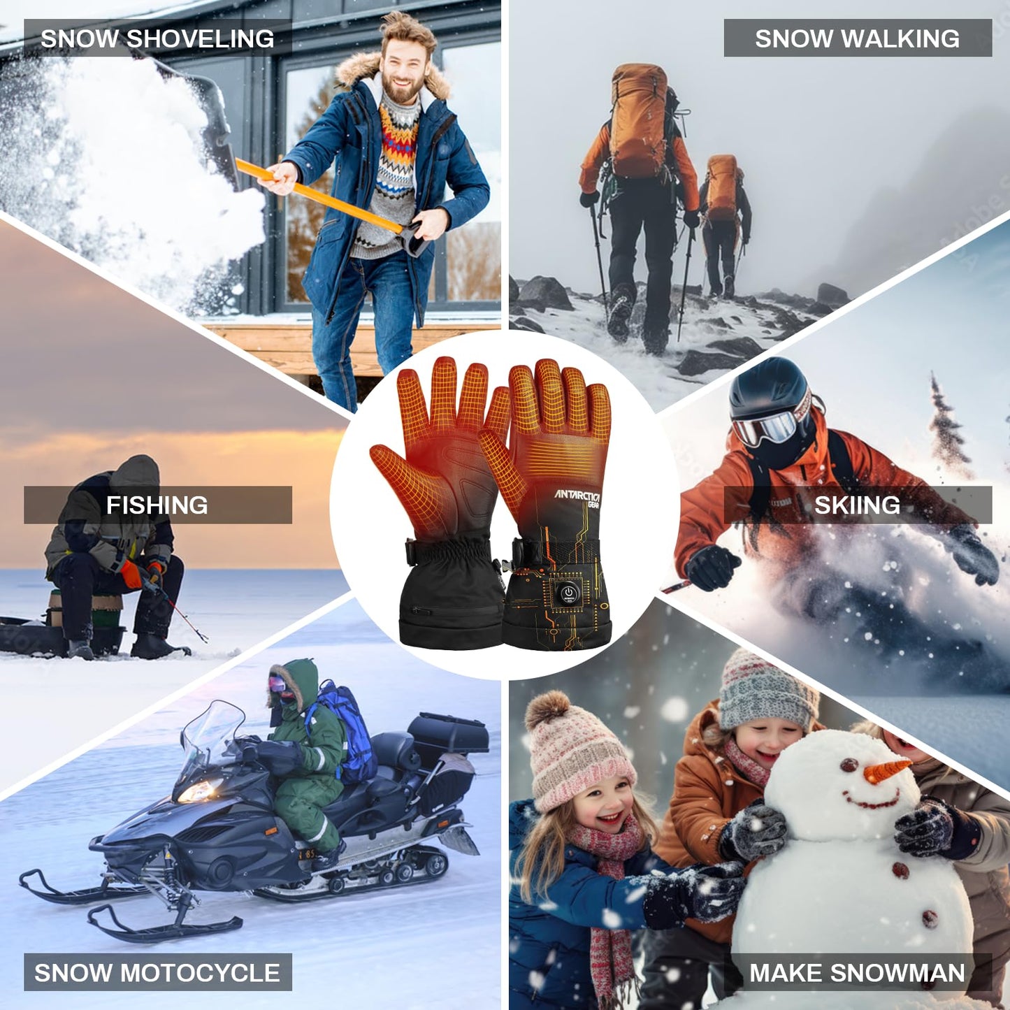 Antarctica Gear Heated Gloves for Men and Women, Winter Ski Gloves with 2 3200mAh Battery Packs, Rechargeable Heating Warm Gloves for Motorcycle for Hiking Camping Hunting