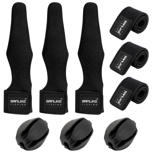 9 Pcs Fishing Rod Tip Covers Set Fishing Rod Wrap Strap Rubber Fishing Rod Fixed Ball Expandable Neoprene Fishing Pole Sleeve Cover Stretchy Fishing Straps Tackle Ties 5Hole Fishing Rod Bundler Holder