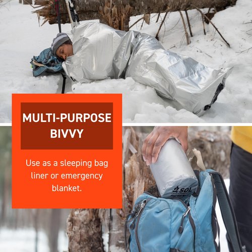SOL Thermal Bivvy w/Rescue Whistle - Reflects up to 80% Body Heat - Waterproof Emergency Blanket for Survival Gear - Silver