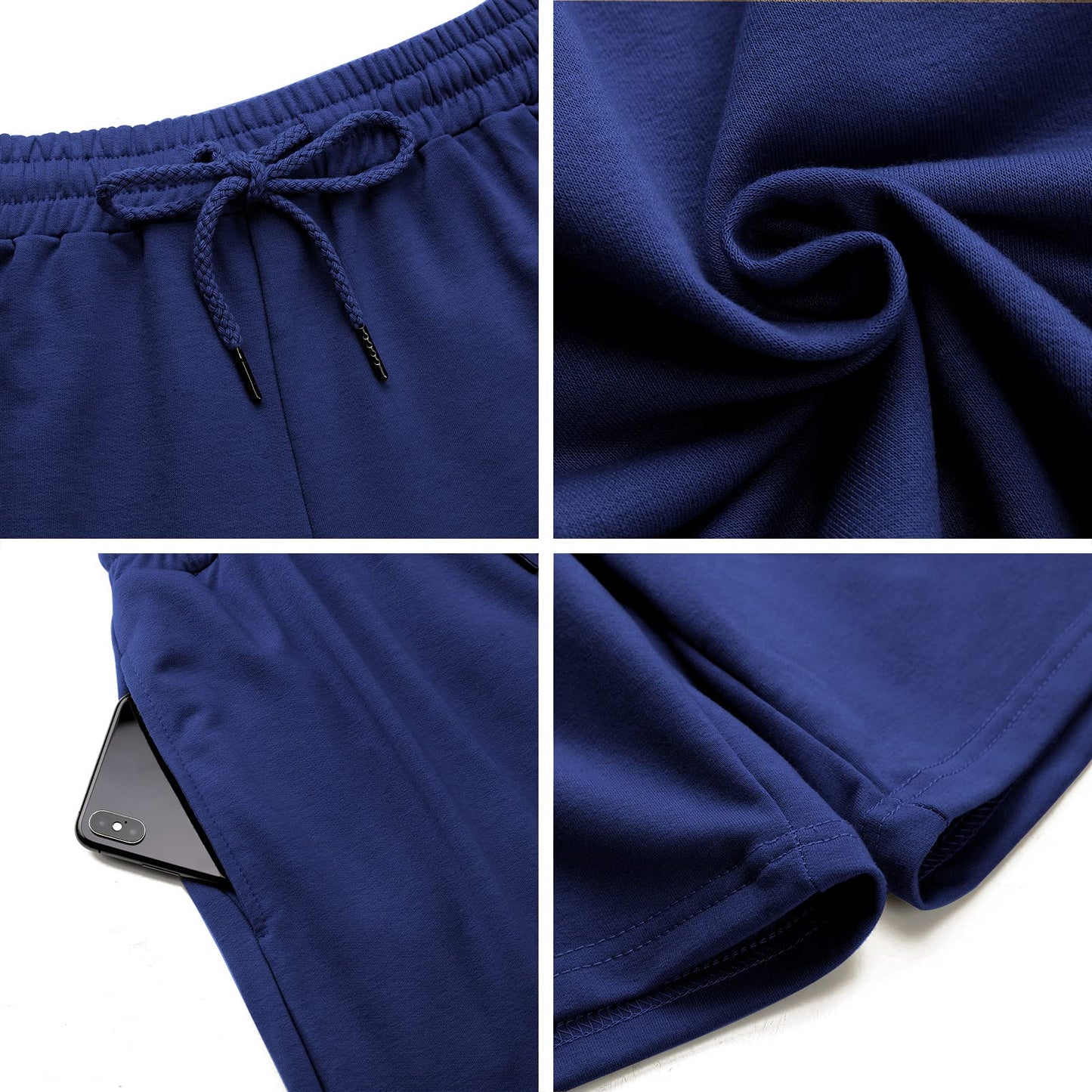 Quenteen Women 7" Inseam Shorts Golf Bermuda Shorts Cotton Summer Lounge Shorts with Pocket Royal Blue Large
