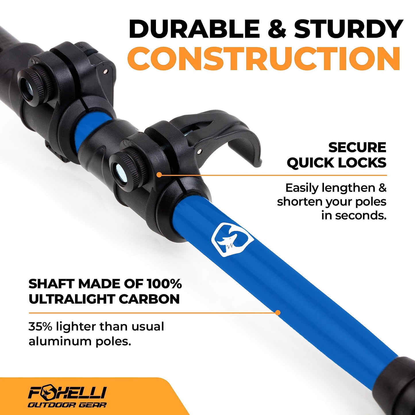 Foxelli Hiking Poles Bundle (2 Pairs) – Black & Blue Collapsible Lightweight Carbon Fiber Trekking Poles with Accessories