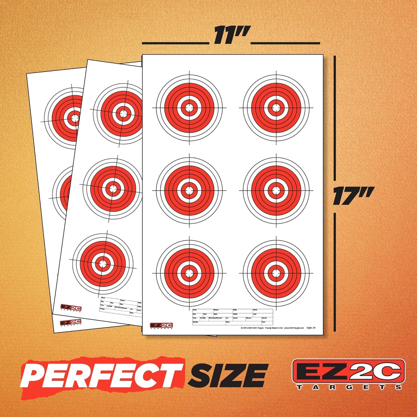 25, 50, 75 Yard Rifle Targets (25 Pack), Long Range Shooting Paper Targets (100 yd), Bullseye Target Style, High Visibility Firearms, Pistol, Airsoft and BB Gun Rifles Target 11" x 17"
