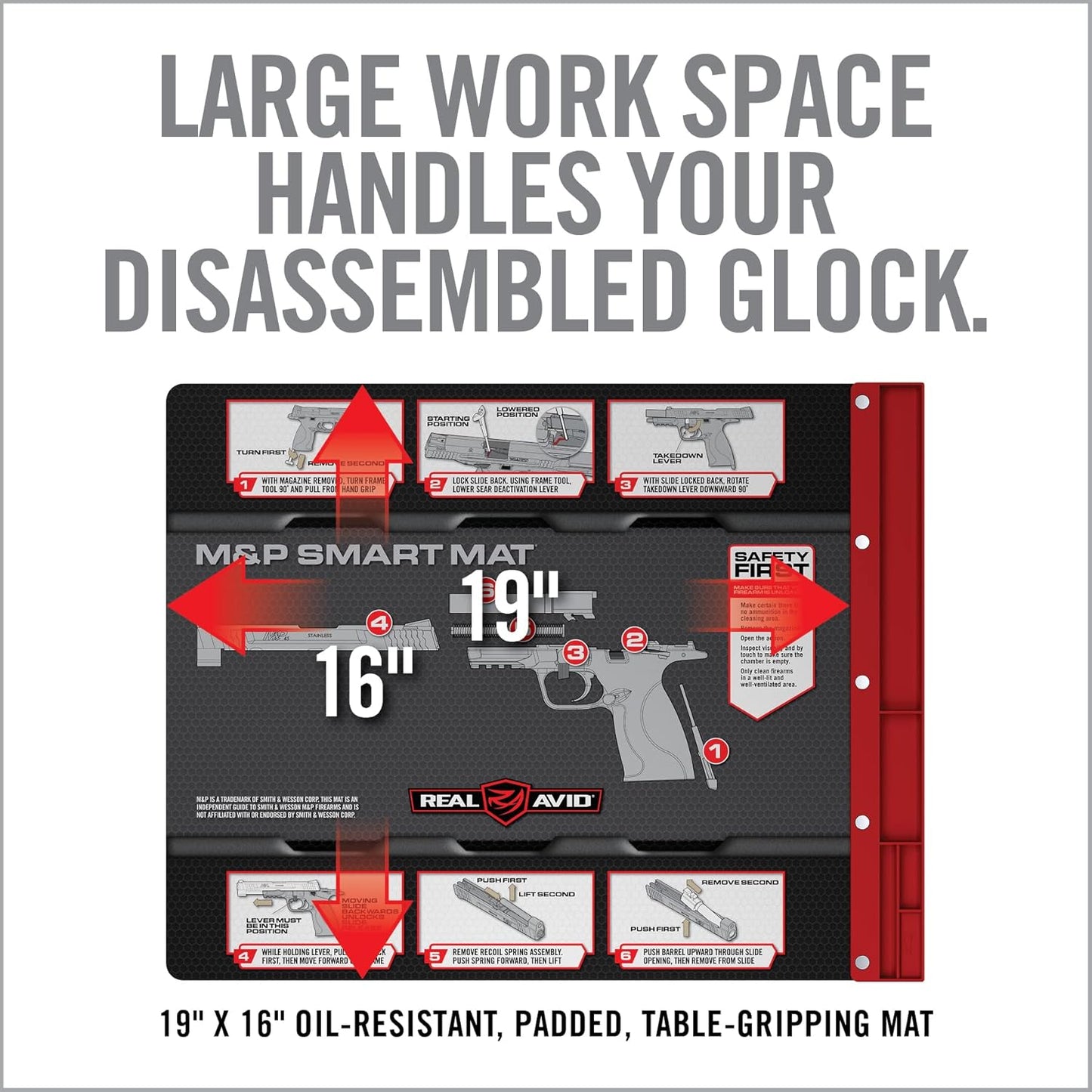 Real Avid Gun Cleaning Mat 19" x 16" with Magnetic Parts Tray | 1911, Glock, Smith & Wesson M&P or Sig Sauer P365 & P365XL (Choose Style Below)