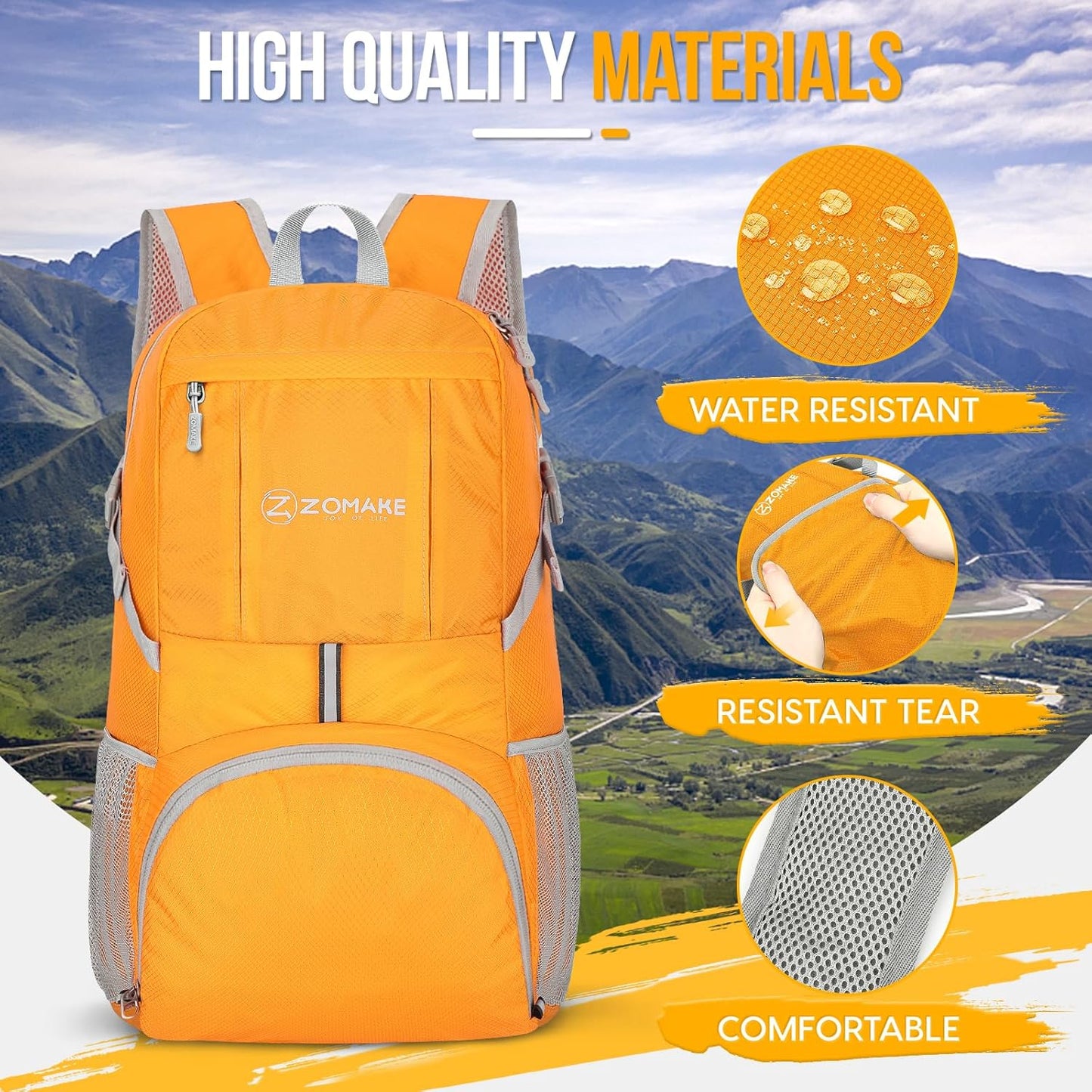ZOMAKE Lightweight Packable Backpack 35L, Light Foldable Backpacks Water Resistant Collapsible Hiking Bag, Compact Folding Day Pack for Travel Camping(Black)