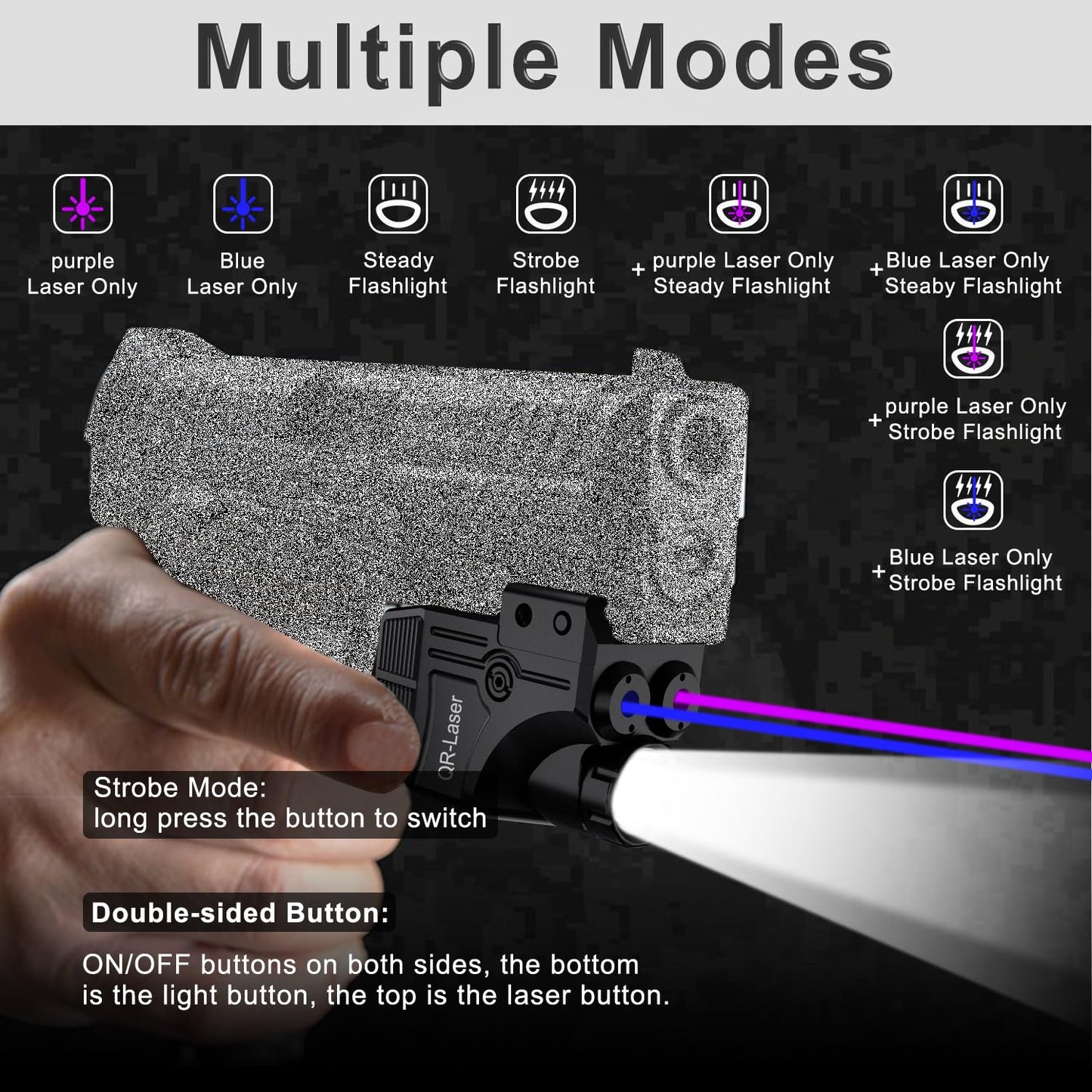 3 in 1 Purple Blue Laser Light Combo, 800 Lumens Tactical Flashlight Laser Sight, Built-in USB Rechargeable Battery, Adjustable Compact Tactical LED Light Laser Beams for Handguns with a Rail