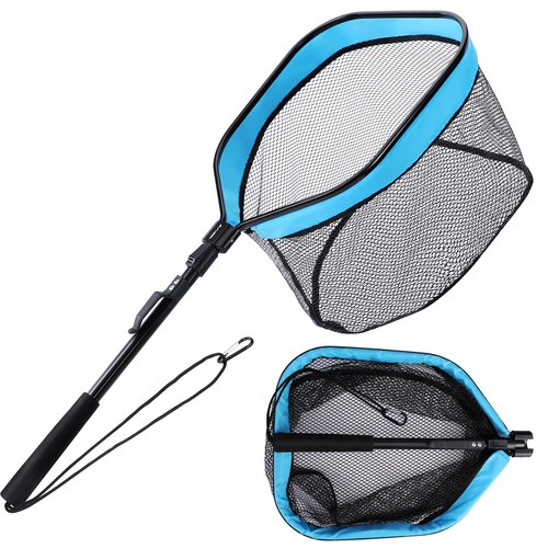FLISSA Floating Fishing Net, Folding Fish Net for Portablity and Storage, Durable Landing Net for Salmon, Catfish, Bass, Trout Fishing, Great for Fly Fishing, Kayak or Boat Fishing