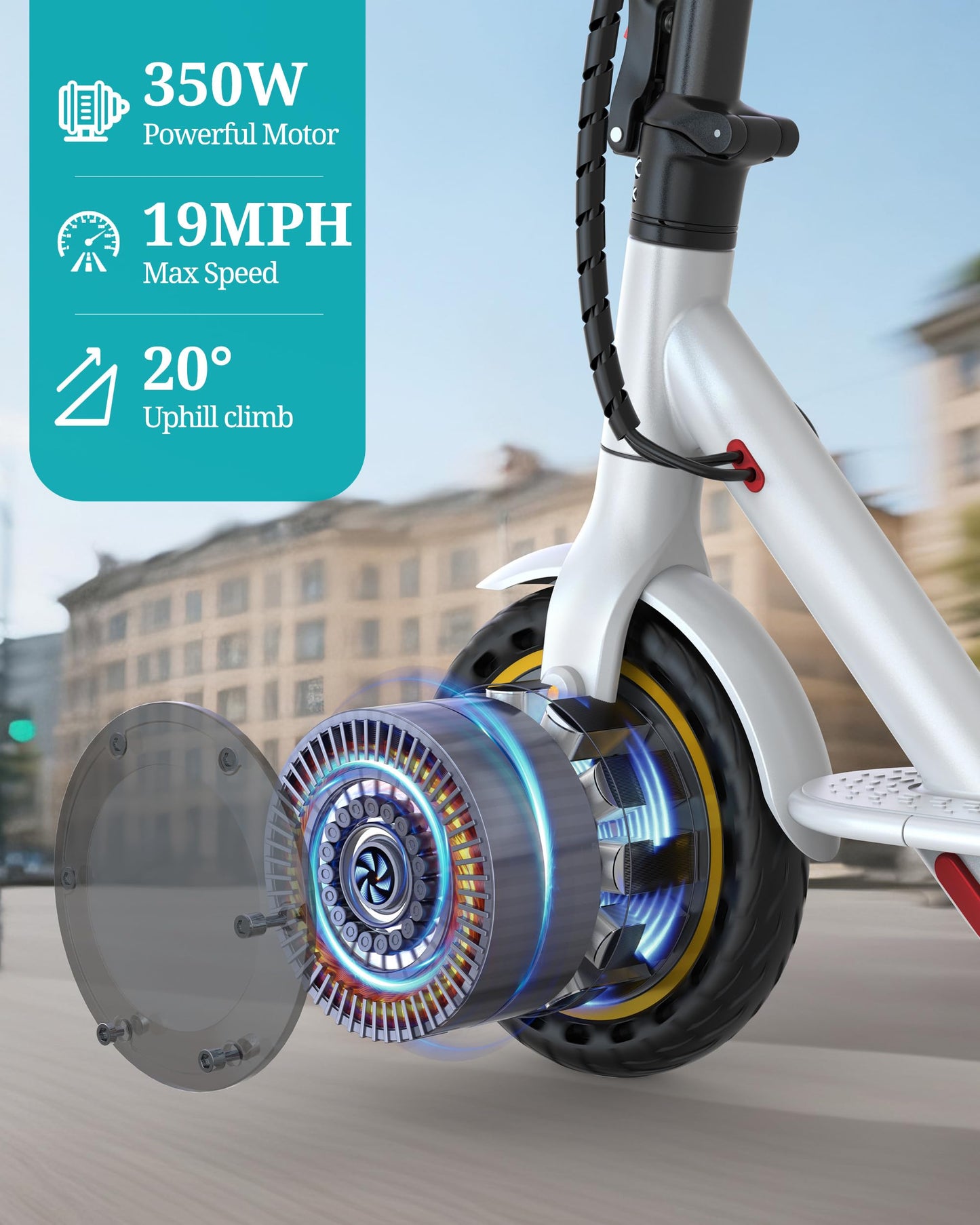 Qlaway Electric Scooter for Adults, 350W Motor, Top Speed 19Mph(31km/h), Max 22 Miles Ranges, 350W Motor, 8.5" Solid Tires, Aluminum Alloy Folding E Scooter with Dual Braking/APP Control