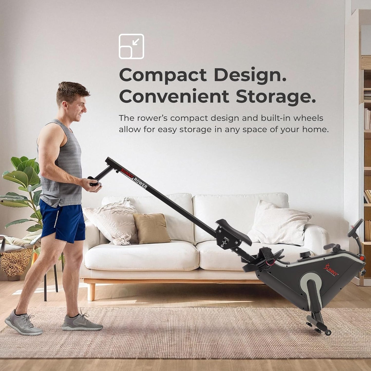 Sunny Health & Fitness Foldable Rowing Machine for Home - Full-Body Low-Impact Workout, Quiet Operation & Free SunnyFit App
