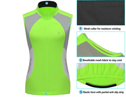 Little Donkey Andy Women's Bike Vests Sleeveless Cycling Jerseys Shirts Breathable 4 Rear Pockets Fluorescent Yellow M