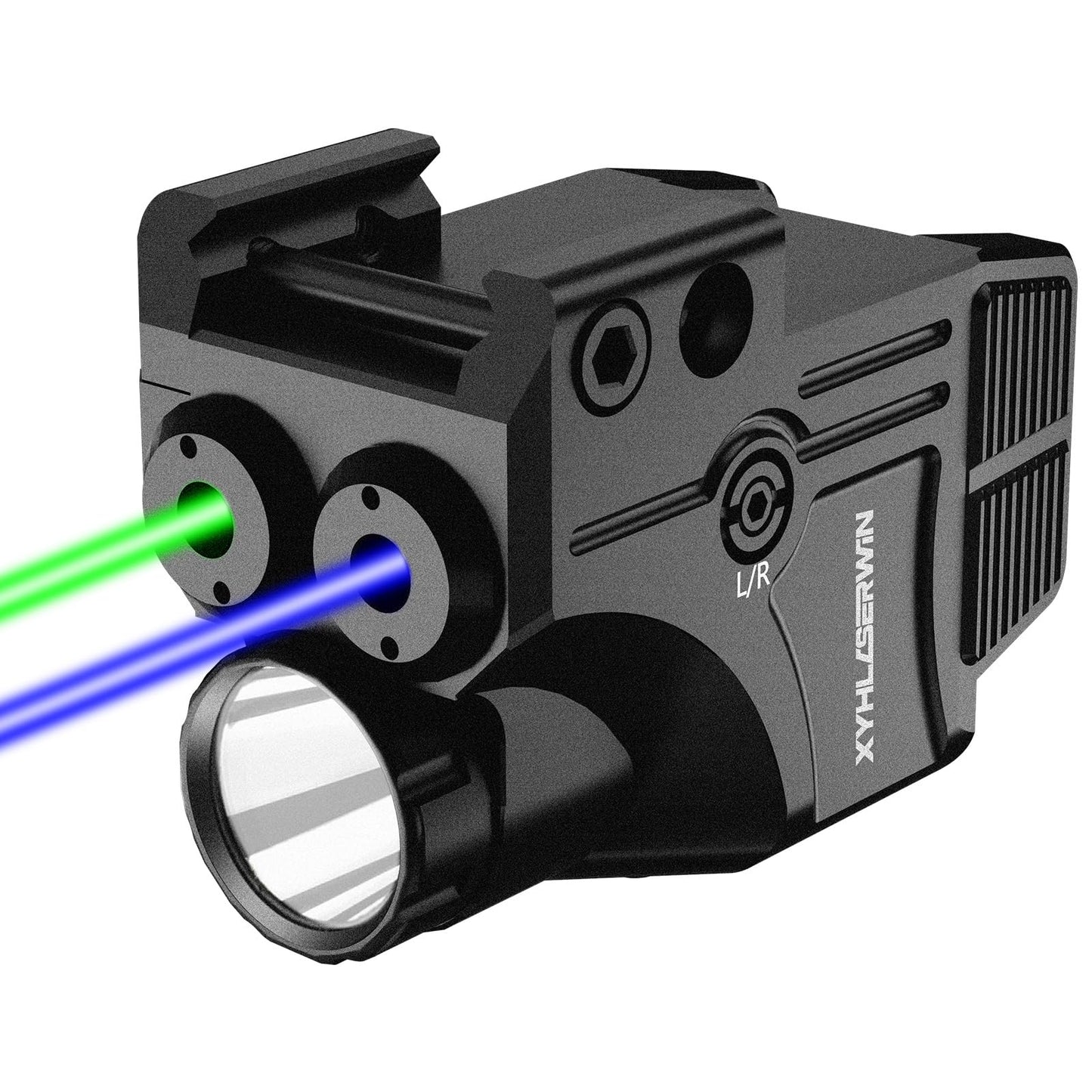 600/200 Lumens Adjustable Tactical Flashlight with Green/Blue Laser Sight Combo, Pistol Laser Light Combo with Strobe/Constant Light Modes, USBC Rechargeable, Fits Standard Picatinny & Glock Rails