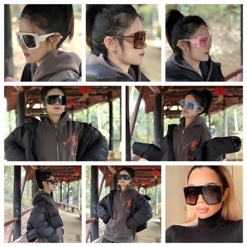 NLEYANB 3 Pairs Y2K Oversized Big Cute Square Aviator Summer Party Sunglasses for Fashion Women Men UV400 Protection (Pink)