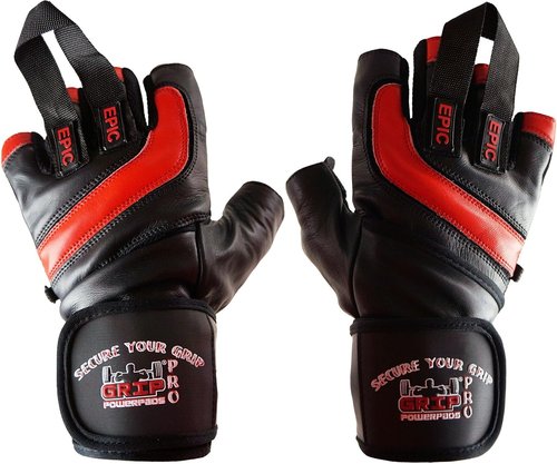 Epic Leather Gym Gloves with Built in 2" Wide Wrist Wraps Grip & Design for Weightlifting Power Lifting Bodybuilding & Strength Training Workout Exercises