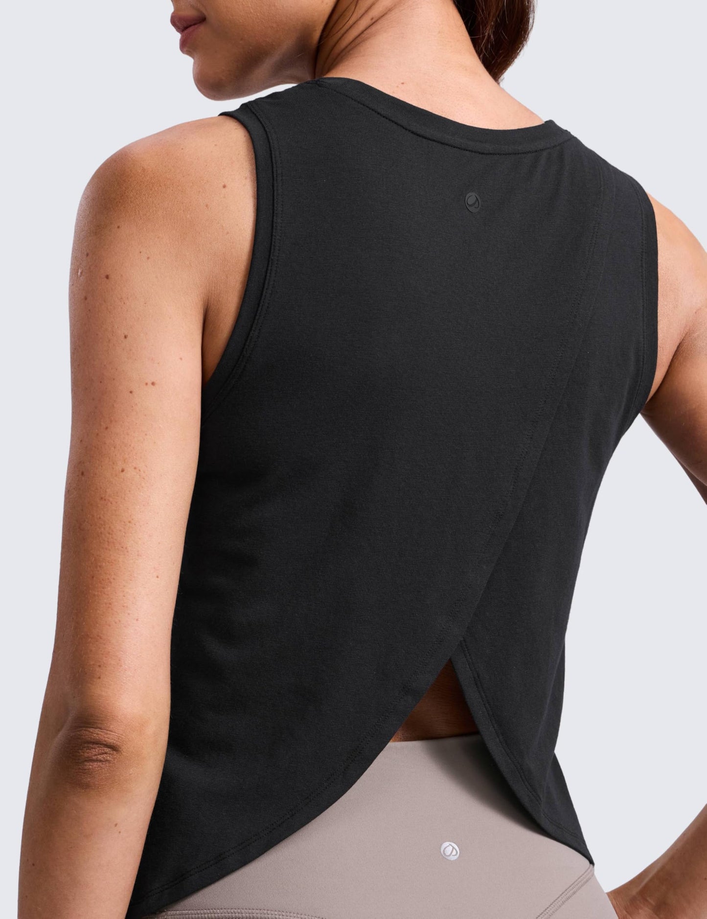 CRZ YOGA Cotton-Blend Split Open Back Tank Tops for Women - Workout Athletic Gym Casual Crewneck Sleeveless Shirts Black Small