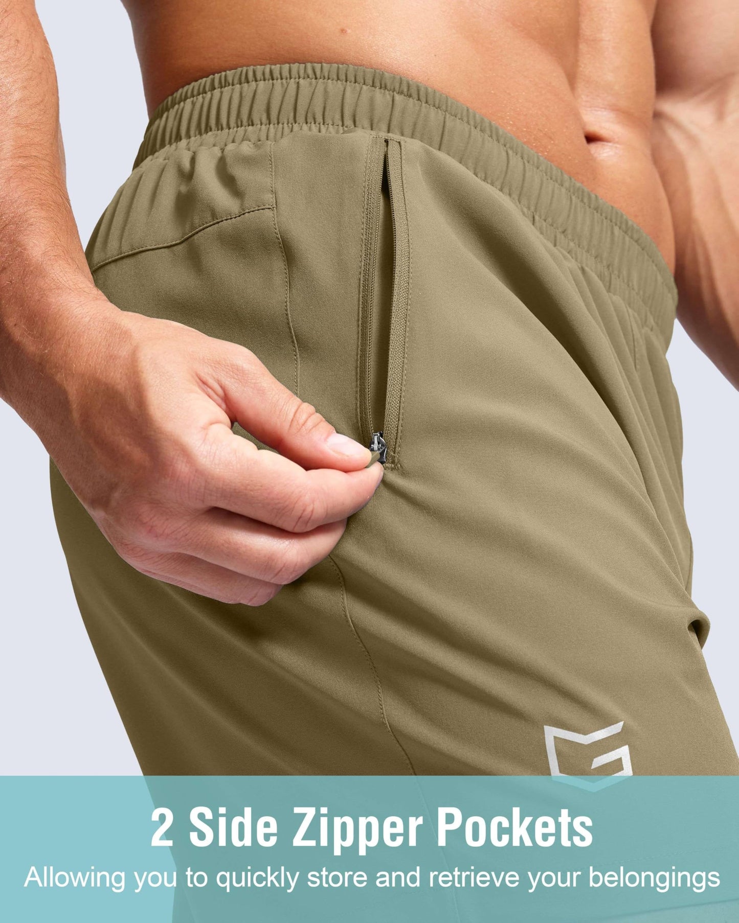 G Gradual Men's Athletic Running Shorts with Zipper Pockets Quick Dry 7"/ 5"/ 9" Workout Gym Shorts for Basketball Hiking(Dusty Khaki,5M)