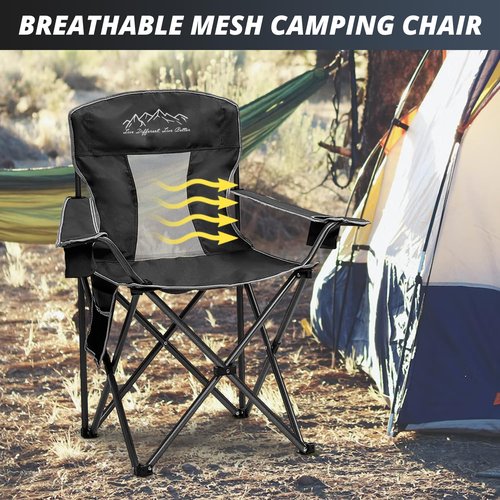 SAILARY 2PCS Mesh Folding Camping Chairs, Oversized Portable Outdoor Chairs, Weight Capacity 325 lbs with Cup Holder, Storage Pocket, Carry Bag Black