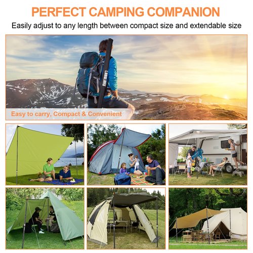 CAMULAND Tent Poles, Heavy Duty Tarp Poles Canopy Poles Aluminum Tent Poles with Non-Slip Cone Bottom, Adjustable Telescoping Tarp Poles