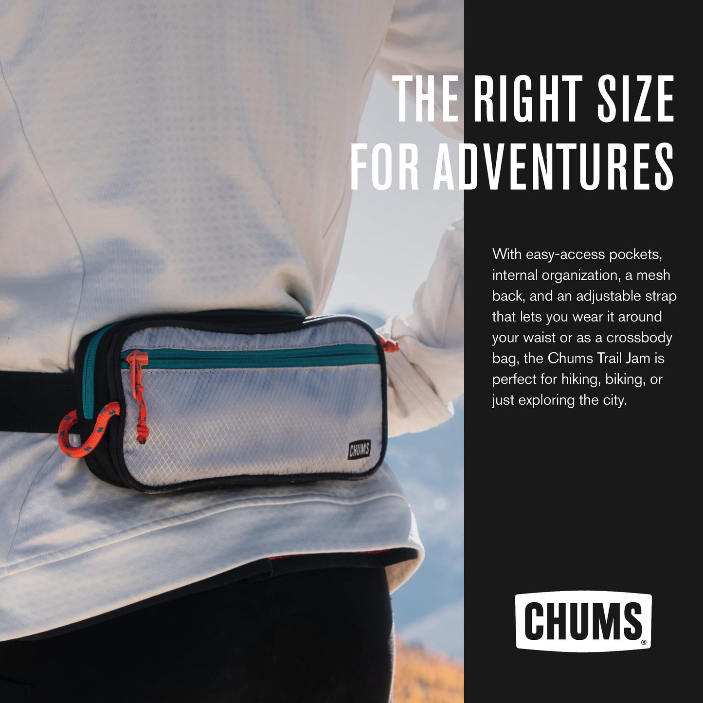 Chums Trail Jam Waist Pack - Tactical Belt Bag and Convertible Crossbody Bag with Zipper Pockets For Running, Hiking, and Travel - Black