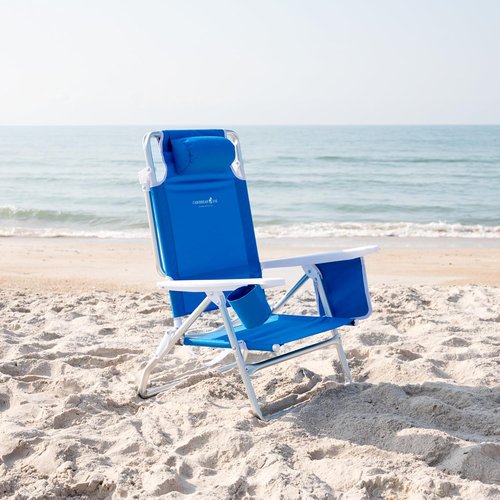 Caribbean Joe Folding Beach Chair, 5 Position Lightweight, Portable Reclining Outdoor Camping Chair with Headrest, Shoulder Strap, and Cup Holder, Bold Stripe