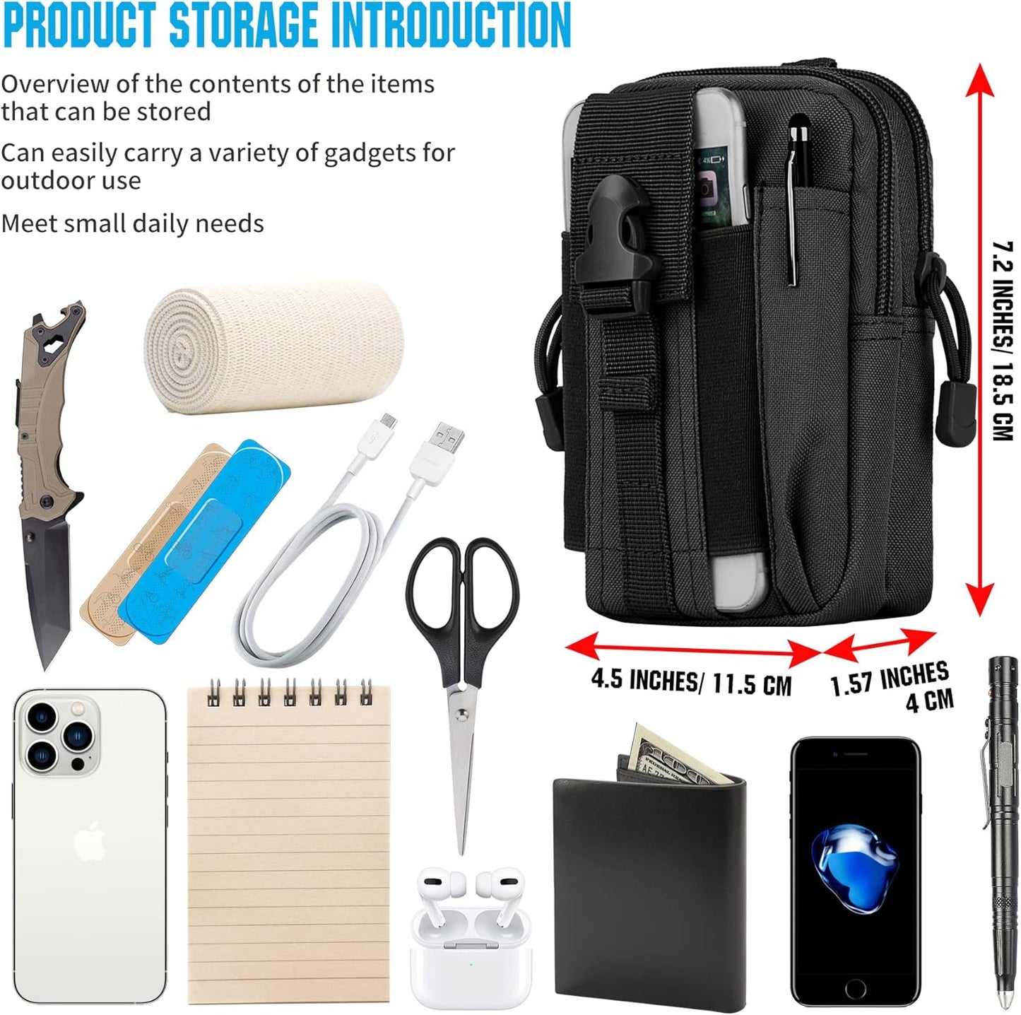 IronSeals Tactical Molle Pouch Compact Utility Waist Bag Phone Holster Holder for 4.7"-6.9" iPhone 15 Pro Max/15 Pro/14 Plus/14 Pro Max/14/13 Pro Max/13 Pro/12 Pro Max/11 Pro Max