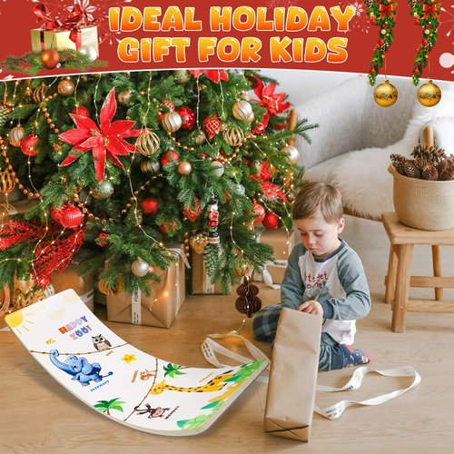 Balance Board for Kids Adult, 35inch Wobble Balance Board Balance Trainer With Anti-slip Felt Pads Animal Prints Suitable for Home Office, Teeter Popper Rocker Board Open Ended Toys (Grey)