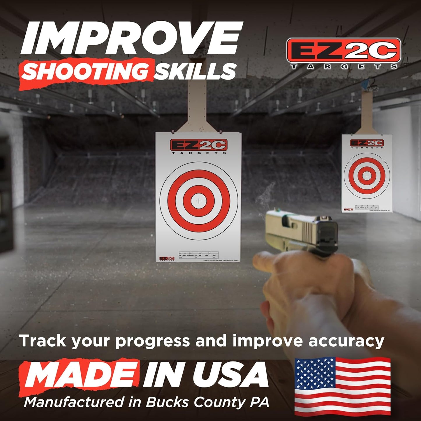 EZ2C Pistol Target, Bullseye Practice Targets for Shooting Range, Made in USA Compatible with All Pistols and Handguns, Tactical Paper Targets for Gun Range 11" x 17" Tear-Off Pad of 25