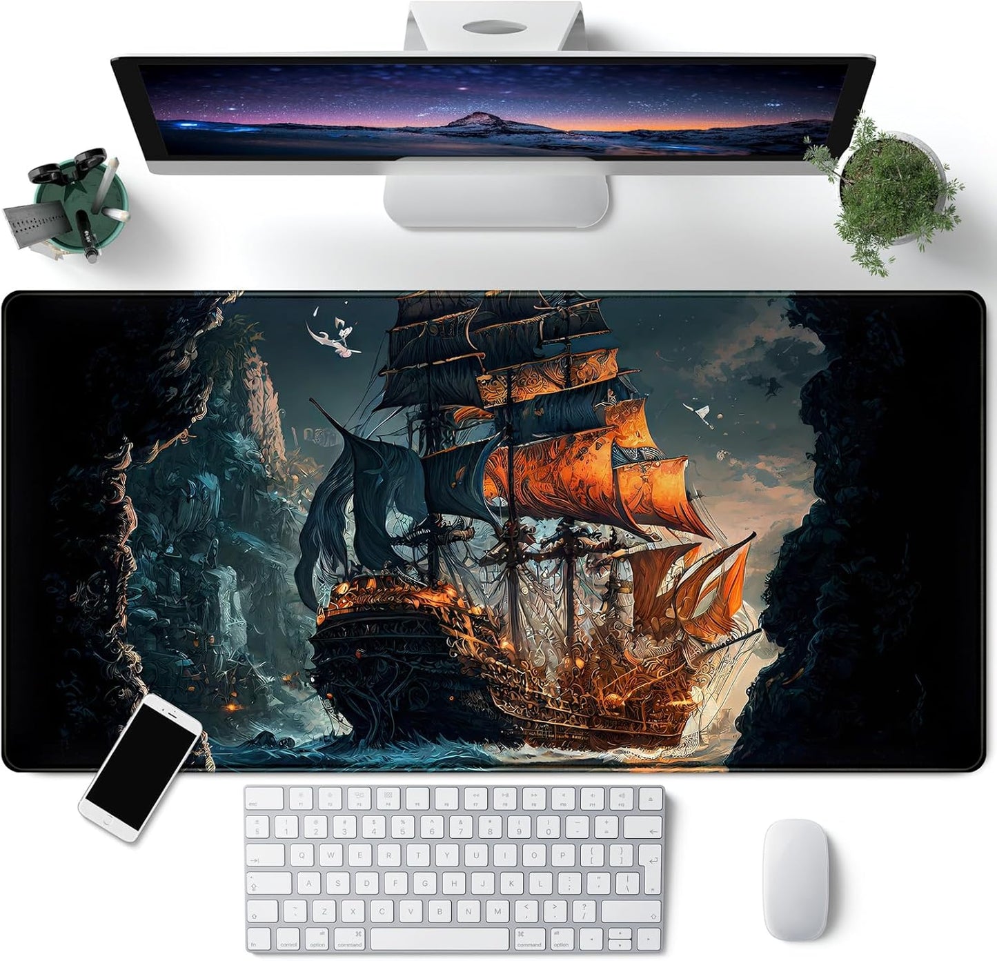 Japanese Desk Mat Riverside Full Moon Desk Pad Black Red Large Mouse Pad Gaming Mousepad Extended XXL Keyboard Pad 31.5 x 15.7 in Laptop Computer Mouse Keyboard Mat for Office Desk Decor