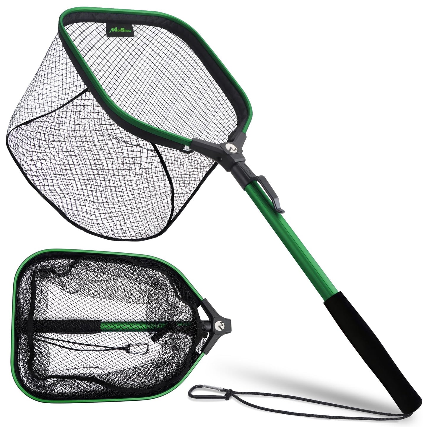 MoiShow Floating Fishing Net Fish Landing Net, Fishing Nets for Fish, Kayak Fishing Net with Third-gen Upgrade Locking Switch - Lightweight Rubber Coated Fish Net for Easy Catch & Release
