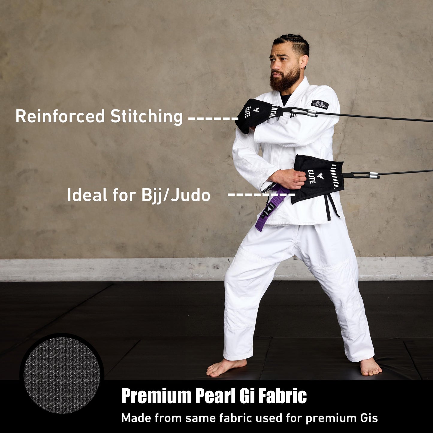 Elite Sports Jiu Jitsu Grip Trainer Simulate Gi - Resistance Band Grip Strength Trainer for BJJ MMA Judo & Grappling Training