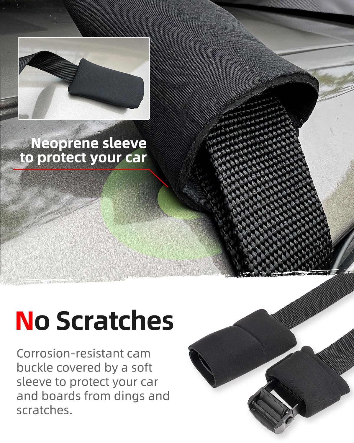 Abahub Car Soft Roof Rack Pads for Kayak,Canon,Surfboard,SUP Include 2 Tie Down Rope, 2 Quick Loop Strap, 2 Heavy Duty Tie Down Straps and a Storage Bag(Black)