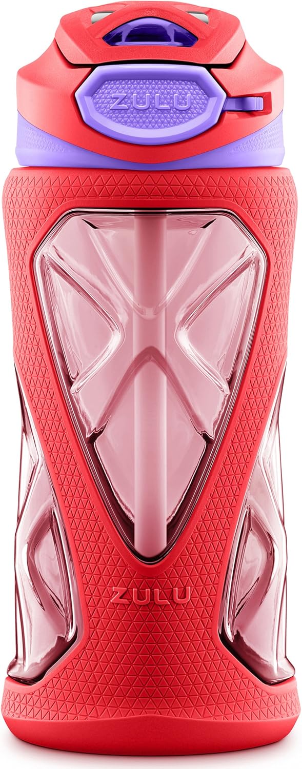 ZULU Torque 16oz Plastic Kids Water Bottle with Silicone Sleeve and Leak-Proof Locking Flip Lid