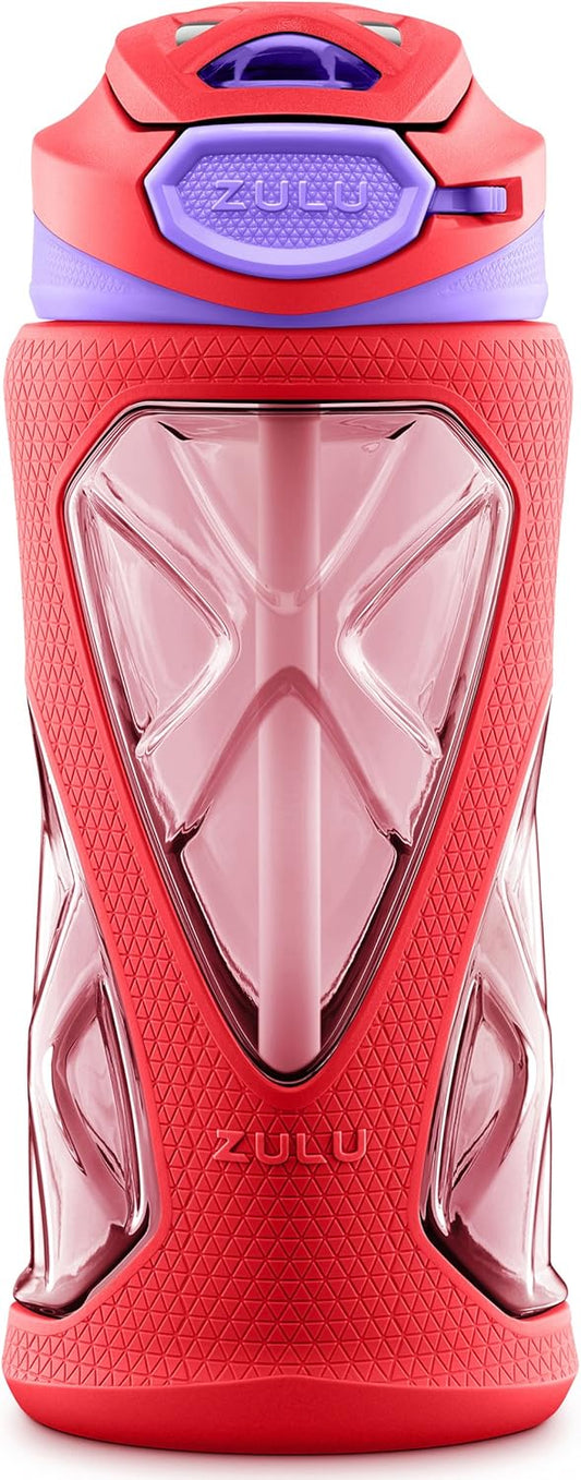 ZULU Torque 16oz Plastic Kids Water Bottle with Silicone Sleeve and Leak-Proof Locking Flip Lid