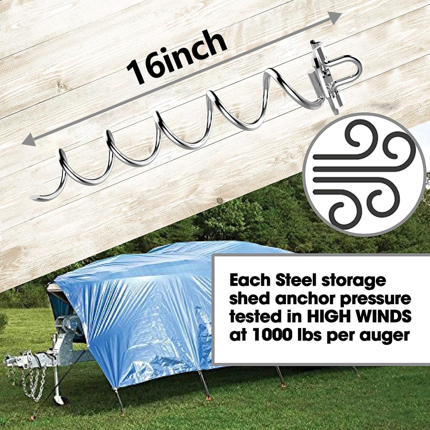 Eurmax USA 4-Pack Spiral Ground Stakes,Anti-Rust High Wind Trampoline Stakes Anchors,Heavy Duty Screw-In Anchor Kit with Tie Down Straps for Dog Tie-out,Trampoline,Tents,Tarps,Carports and more,Silver