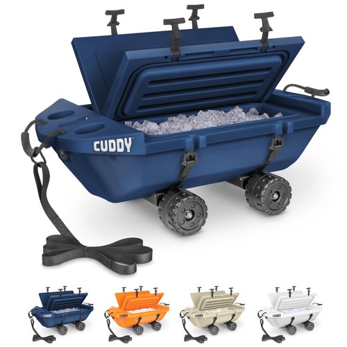 Cuddy Crawler Cooler with Wheels – 40 QT Amphibious Floating Cooler and Dry Storage Vessel - Orange, Navy, Tan, or White