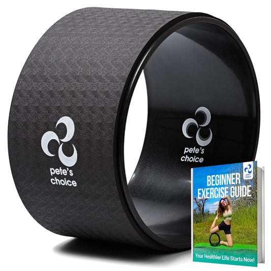 Extra Wide Yoga Wheel - Safer, Comfortable, more Stable Back Roller. Exercise Guide included. Perfect for Beginners. Great Back Stretcher. Improve posture. Large Jumbo Yoga Wheel for back pain.