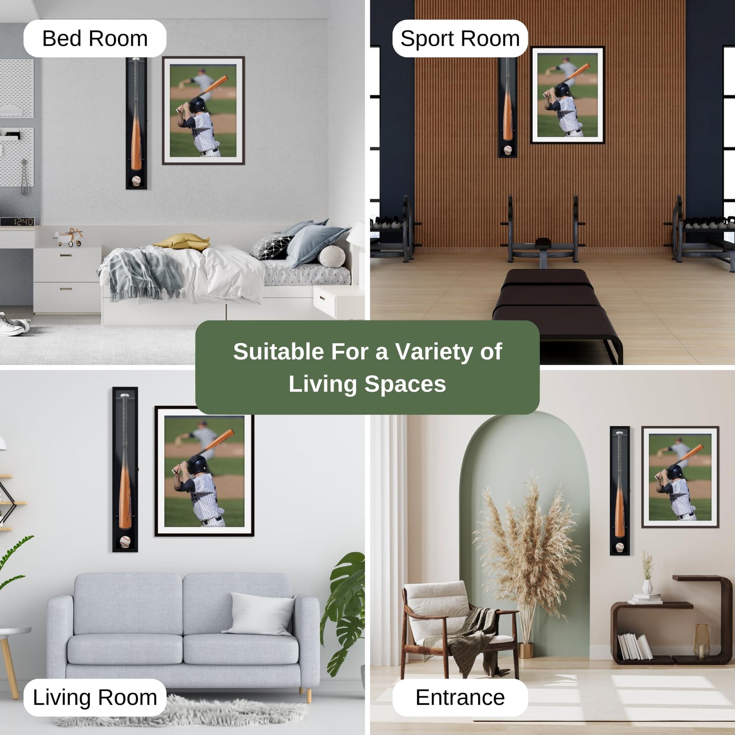 ILOT Baseball Bat Display Case Solid Wood Frame Ball Holder Stand Showcase Display Cabinet with UV Protected Acrylic Wall Mounted Shadow Box Vertical and Horizontal