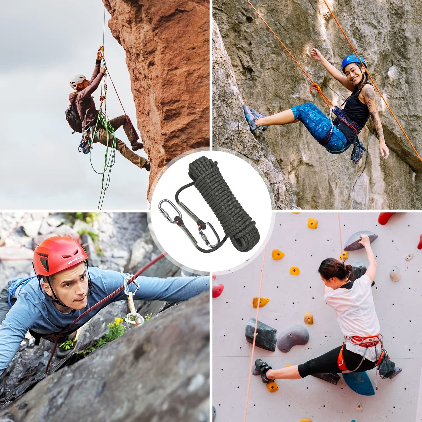 LZ.MZXU Climbing Rope, 12 mm Static Climbing Ropes, 32FT(10M) 65FT(20M) 100FT(30M) 164FT(50M) Outdoor Rock Climbing Rope with Hook, Safety Rappelling Ropes, Fire Rescue Parachute(Green, 32FT)