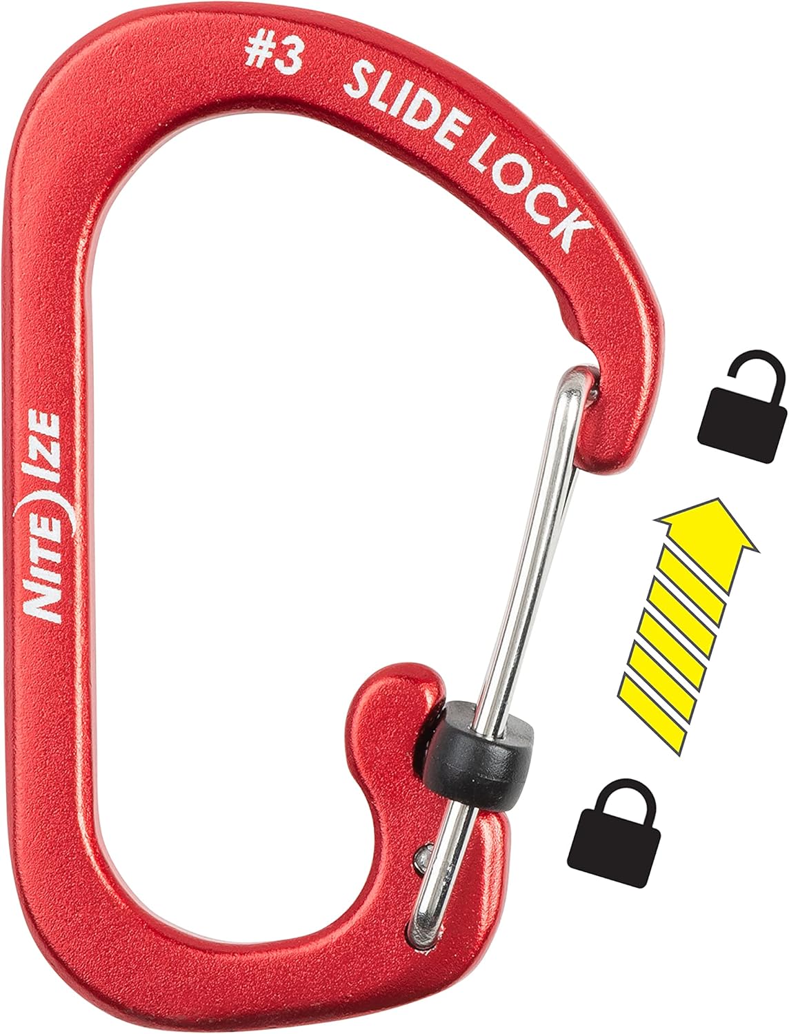 Nite Ize Size-3 S-Biner SlideLock Carabiner, Locking Carabiner Key Chain, Aluminum, Red