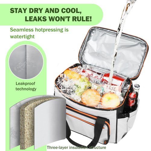 Tirrinia Insulated Cooler Bag-24 Cans Portable Collapsible Soft Sided Ice Chest, Leak-Proof with Zipper Cooler Box for Beach, Drink, Travel, Camping, Picnic