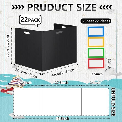 22Pack Desk Dividers for Students 14 × 17.5 × 14 Inch Plastic Durable and Waterproof Black Privacy Folders Shields Test Dividers with Classroom Privacy Boards for School Study Supplies (Black)