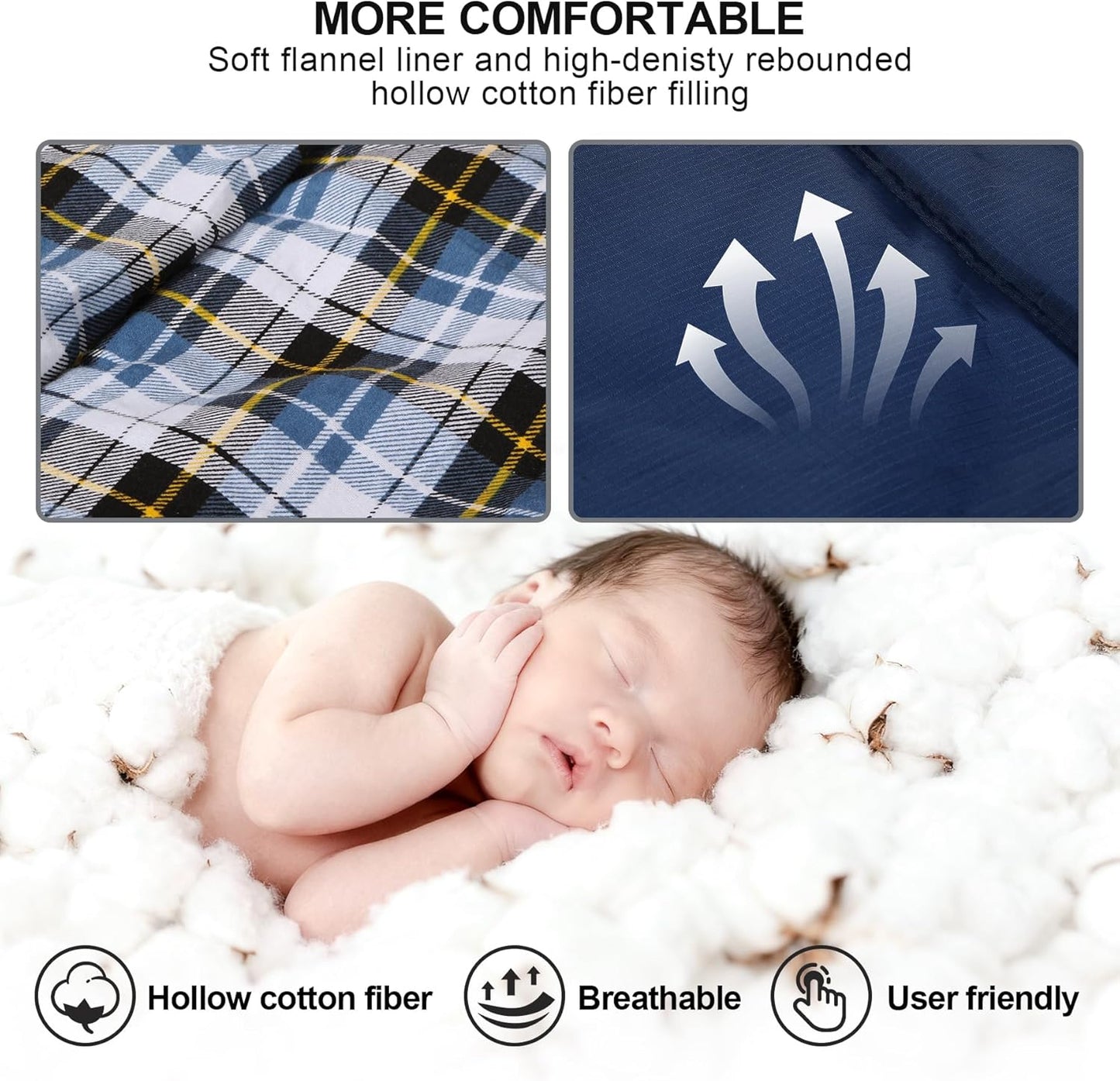 REDCAMP Flannel Sleeping Bag for Adults, Comfortable Cotton Sleeping Bags for Camping with Detachable Hood, Red/Grey/Blue