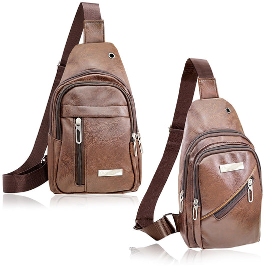 QuneusHot 2Pcs Sling Bags for Crossbody Small Leather Backpack Anti Theft Casual Chest Bag Travel Hiking for Men Women Coffee