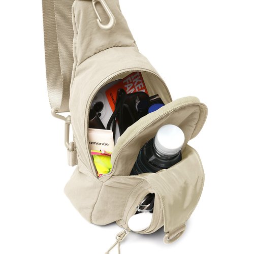 ODODOS Daily Sling Bag with Adjustable Straps Crossbody Chest Bag Lightweight Small Backpack for Casual Outdoor Traveling Hiking, Beige