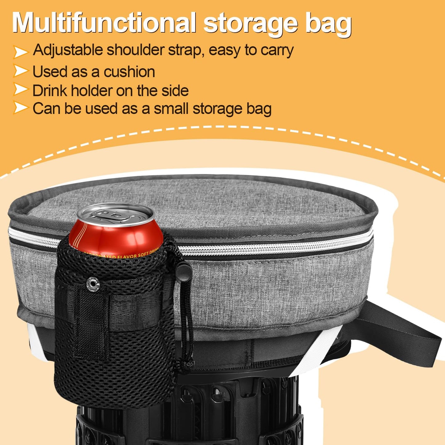 Fuairmee Collapsible Stool - Upgraded with 3 Slides Load Capacity 600lbs, Folding Camping Stool with 3-in-1 Carry Bag, Lightweight Sturdy Retractable Suitable for Camping Fishing Hiking BBQ (Black)