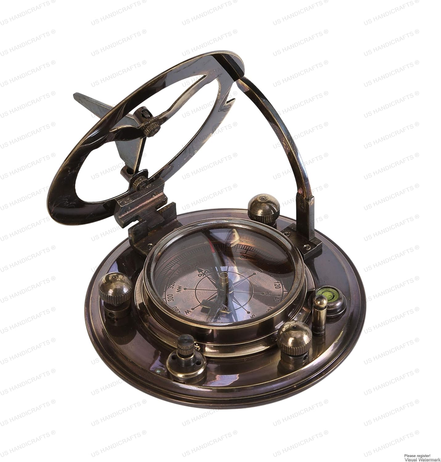 Vintage Brass Sundial Compass – Engraved Navigation Instrument with Wooden Case & Calendar – Baptism Gift for Son, Loved Ones, Camping & Hiking